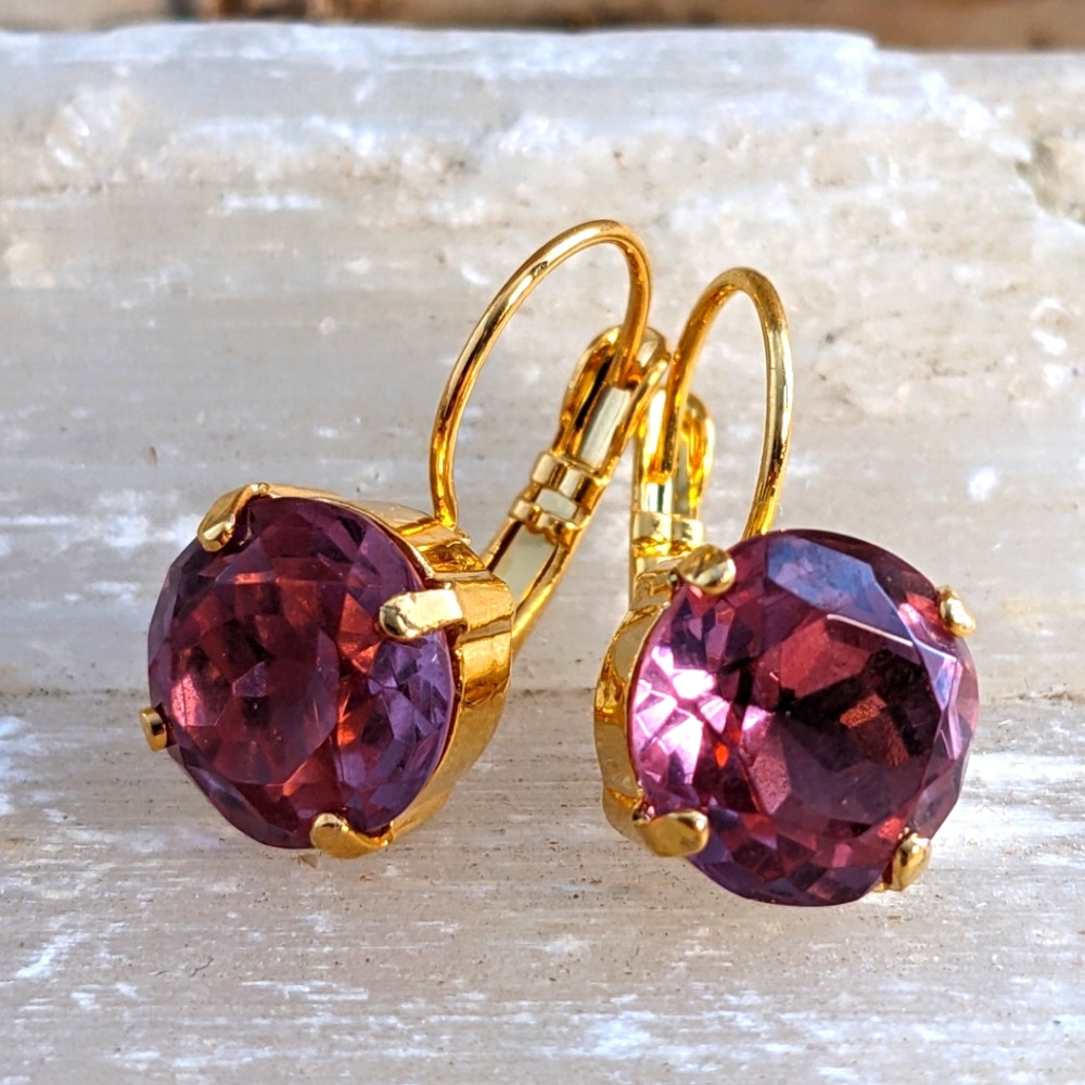 9.8 Carats Simulated Alexandrite Color Changing in Gold Plated Earrings
